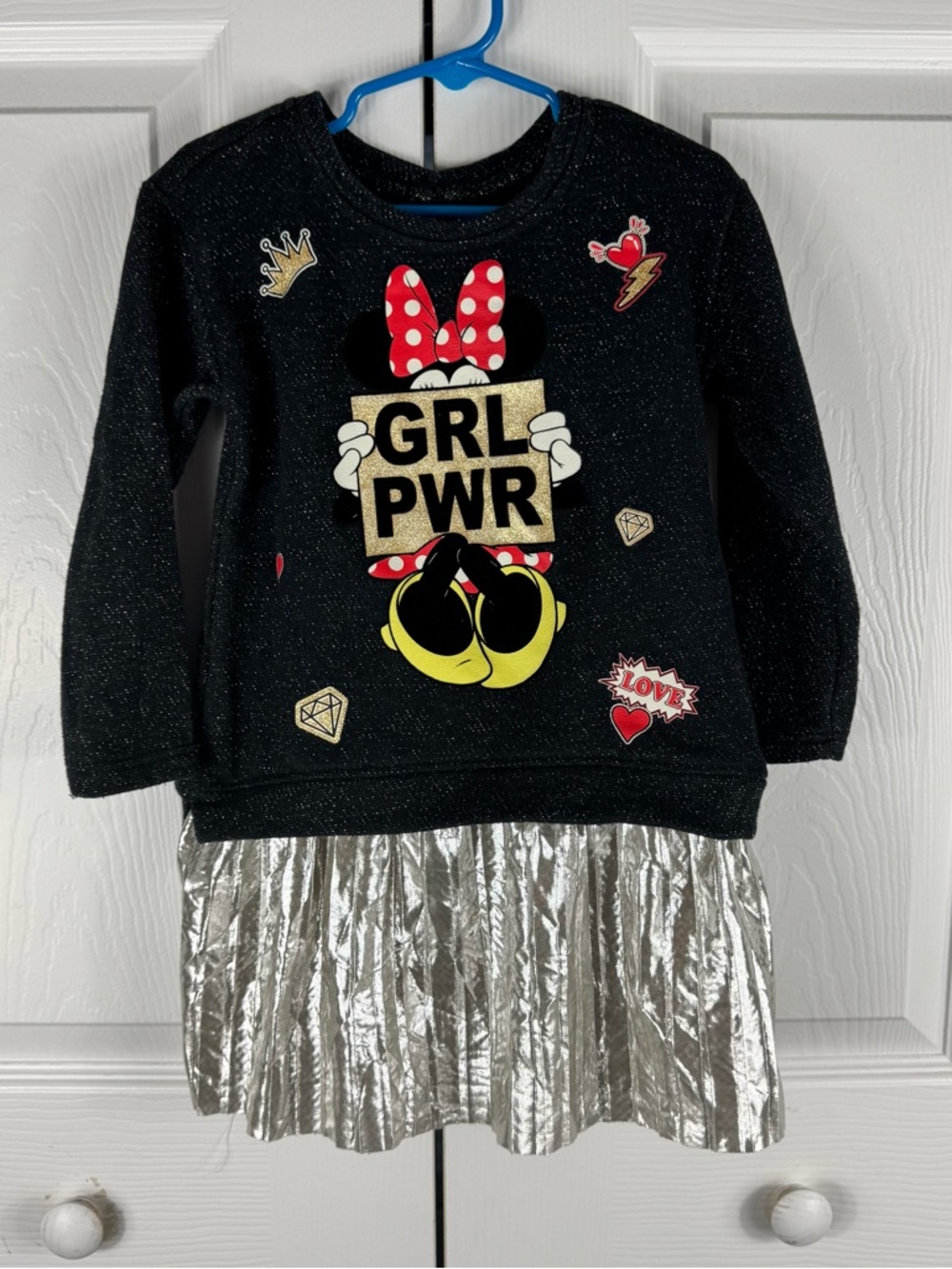 Disney Minnie Mouse Girl Power Metallic Pleated Sweatshirt Dress 4T